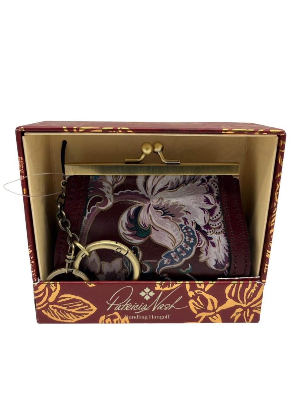 Patricia Nash European Floral Leather Framed Kiss-lock Keychain Wallet